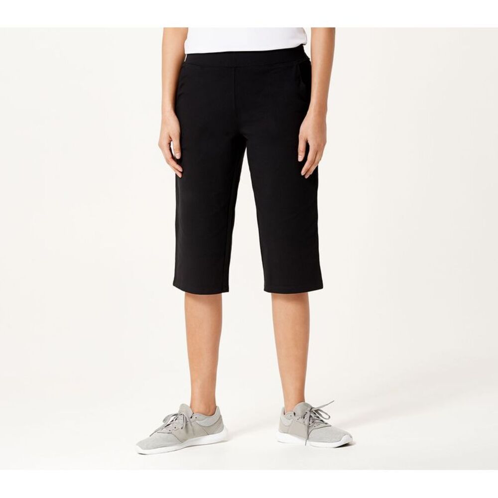 Denim & Co. Women's Pants Sz L Active Duo Skimmer Length Black A379765